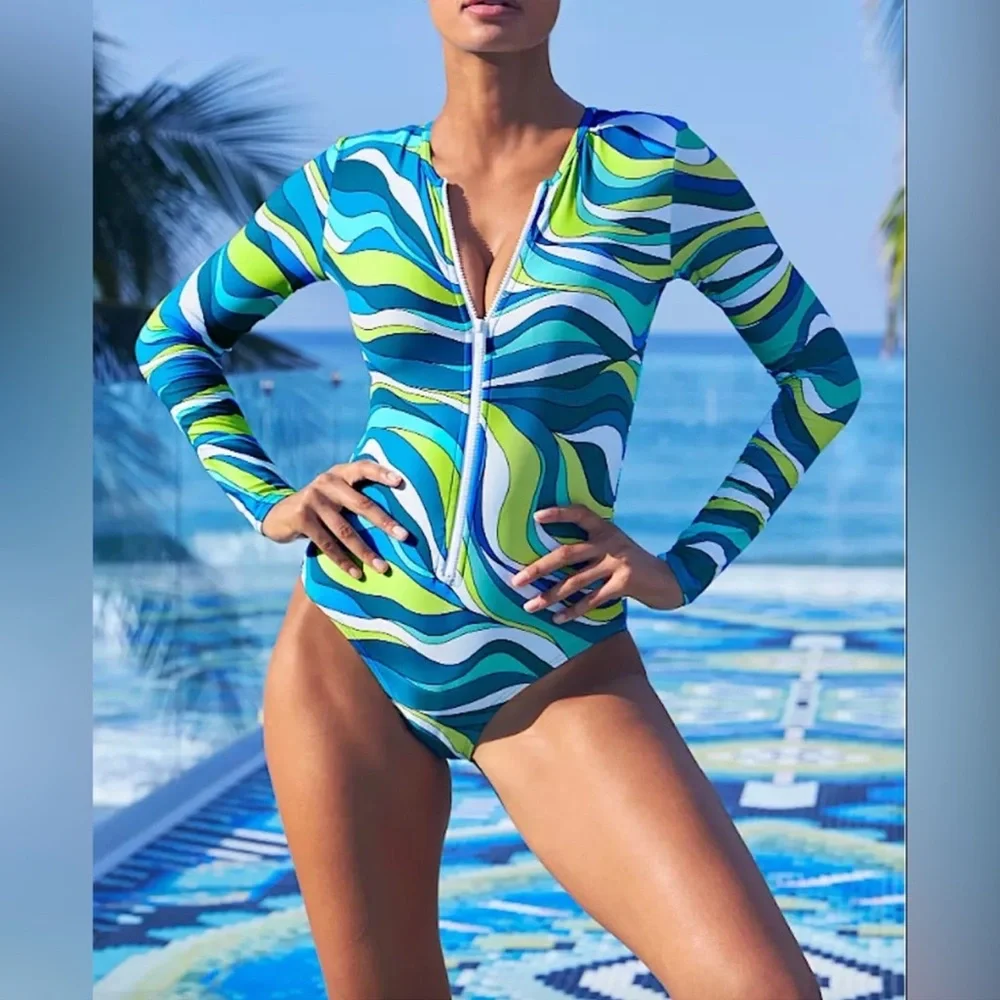 - Michael Kors Sz 8 Electric Pink Zebra Long Sleeve Surf Swimsuit! NEW!